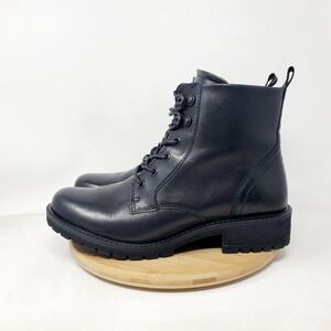 ECCO Elaina Boots Womens 39 Black Leather Lace Up Zip Combat Moto Chunky Shoes